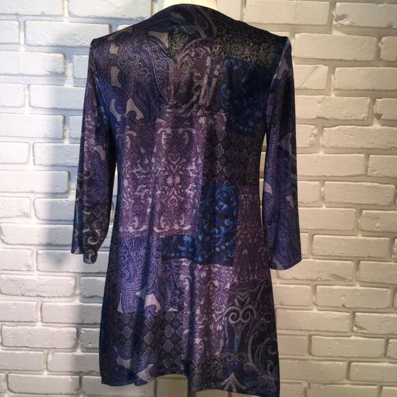 Chico's size 0 Velvet Midnight Patchwork 3/4 Sleeve Paisley Print Tunic Top S - Picture 5 of 6